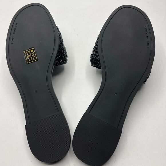 NEW NWT Tory Burch Everly Slide Sandals Perfect Black/Gold Size 8 - Picture 3 of 5